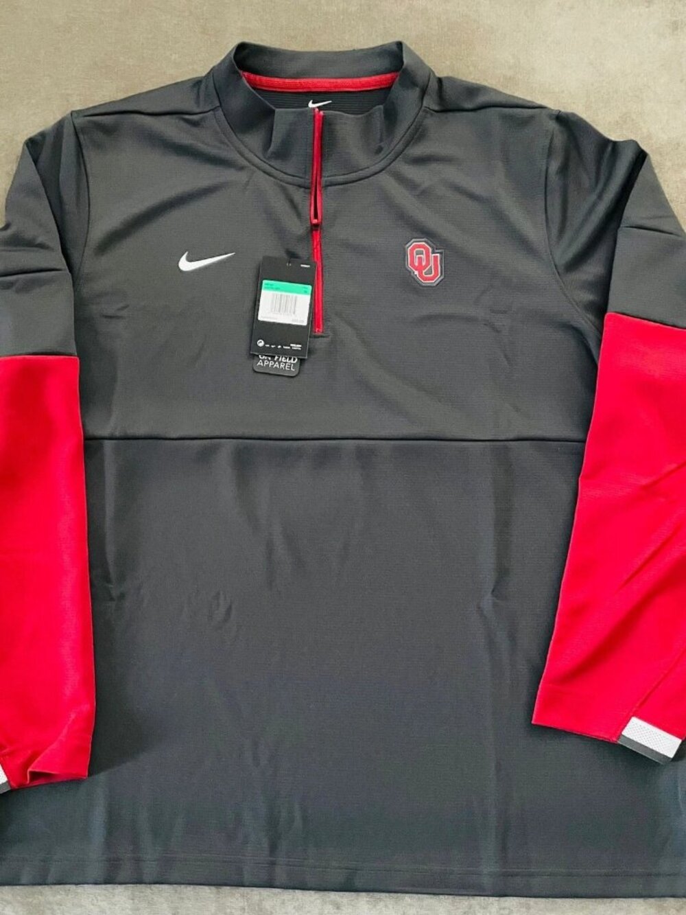 Nike Oklahoma Sooner OnField LS 1/4 Zip Pullover Jacket CQ5704-060 Men Sz M NWT